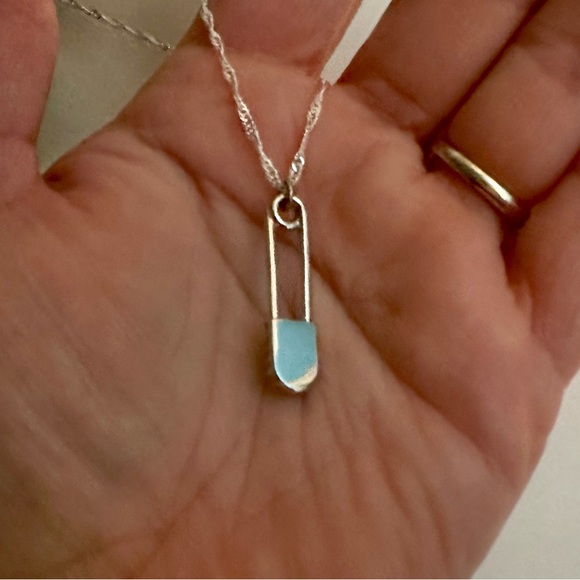 Coach Pave Crystal Signature C Safety Pin Pendant .925 Sterling Silver Necklace - Picture 5 of 8